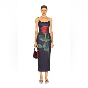 Runway the Label Black Slip Dress with Red Rose Print